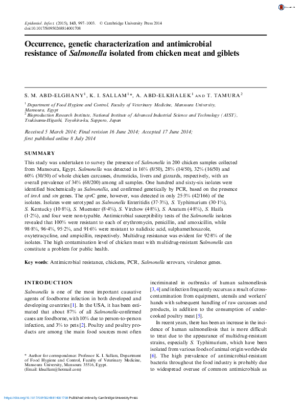 (PDF) Occurrence, characterization and antimicrobial resistance