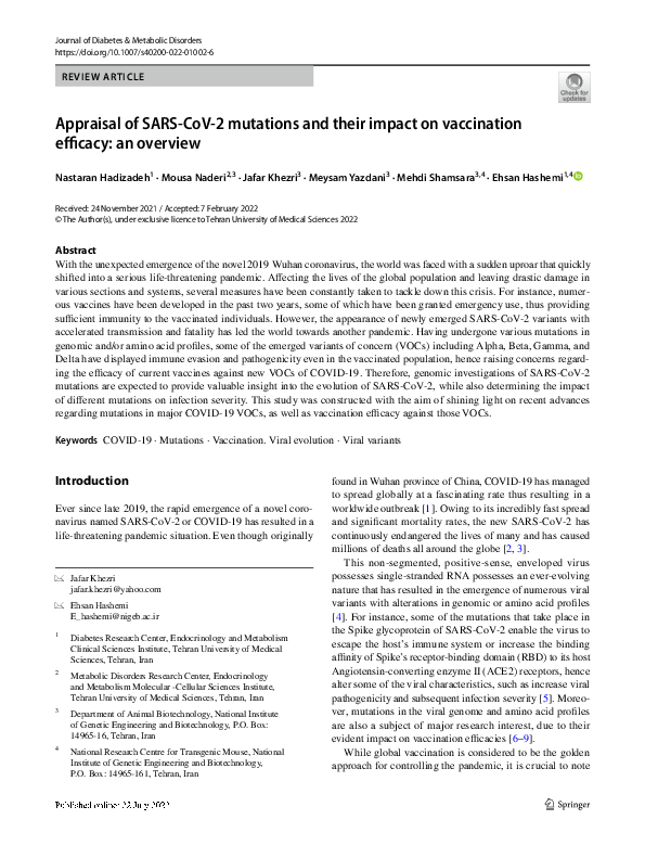 (PDF) Appraisal of SARS-CoV-2 mutations and their impact on vaccination ...