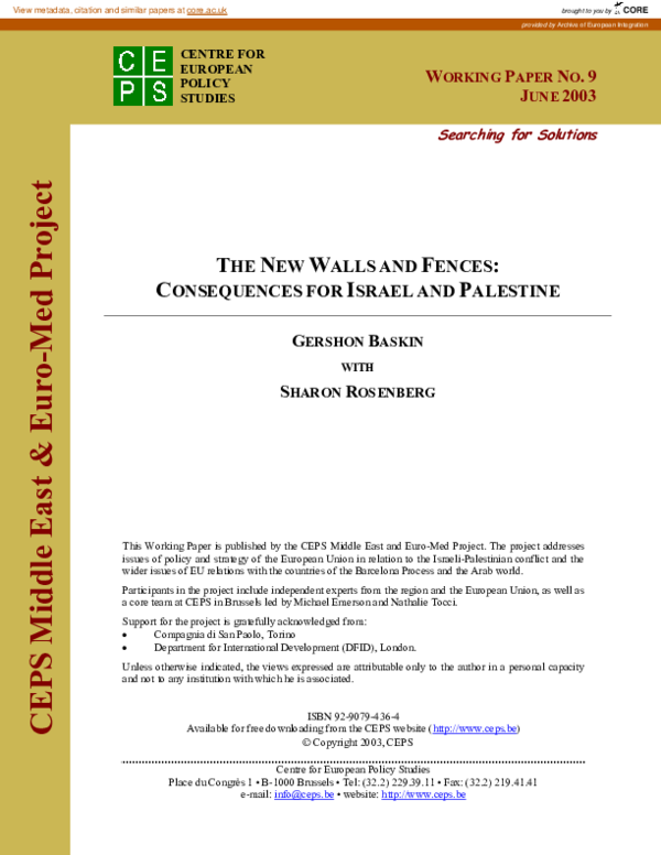 (PDF) THE NEW WALLS AND FENCES: CONSEQUENCES FOR ISRAEL AND PALESTINE ...