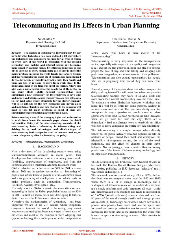 (PDF) Telecommuting and Its Effects in Urban Planning