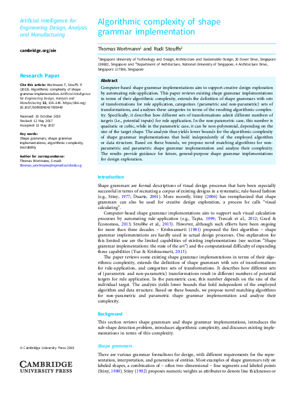 (PDF) Algorithmic complexity of shape grammar implementation