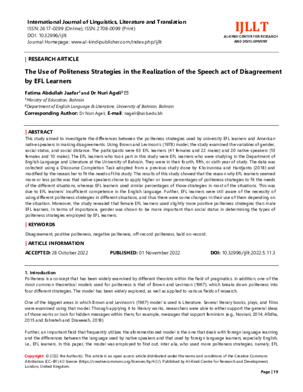 (PDF) The Use of Politeness Strategies in the Realization of the Speech ...