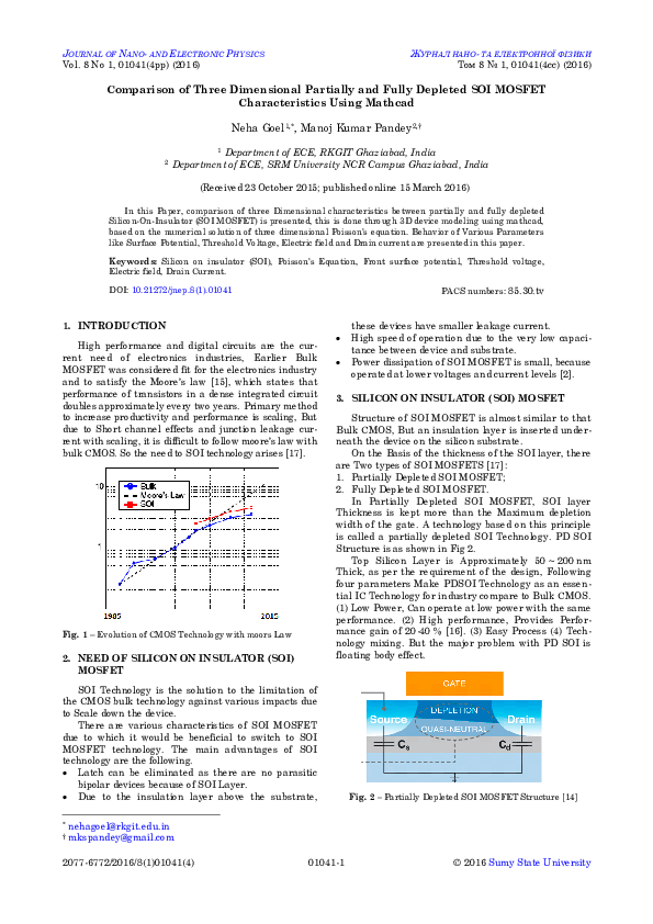 (PDF) Comparison of Three Dimensional Partially and Fully Depleted SOI ...