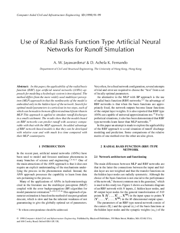 (PDF) Use of Radial Basis Function Type Artificial Neural Networks for ...