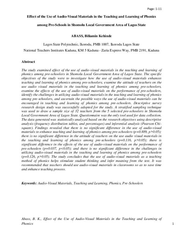 (PDF) Effect of the Use of Audio-Visual Materials in the Teaching and ...