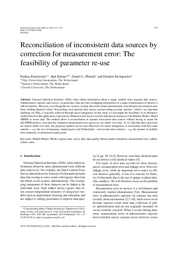 (PDF) Reconciliation of inconsistent data sources by correction for ...
