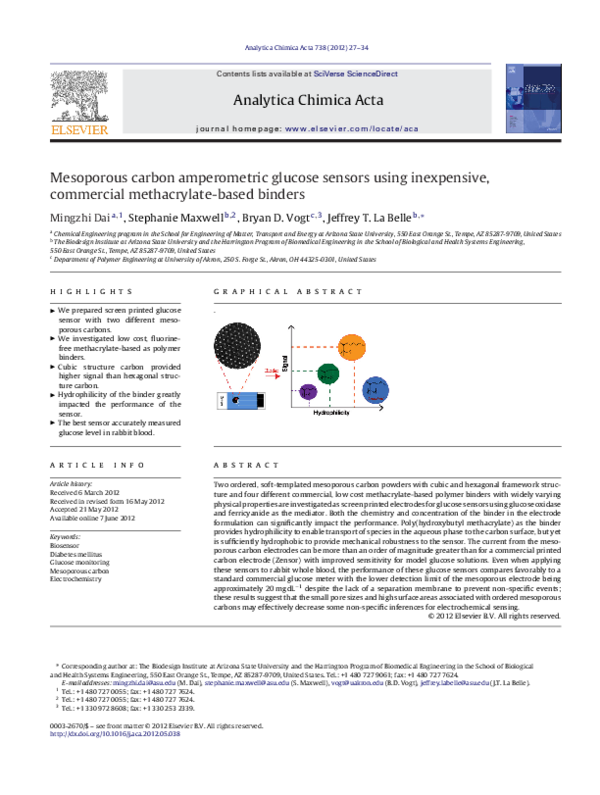 (PDF) Mesoporous carbon amperometric glucose sensors using inexpensive ...