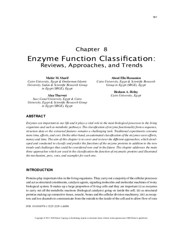 (PDF) Enzyme Function Classification Alaa Tharwat Academia.edu