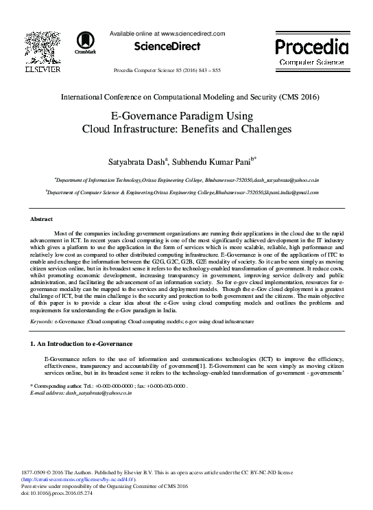 (PDF) E-Governance Paradigm Using Cloud Infrastructure: Benefits and ...