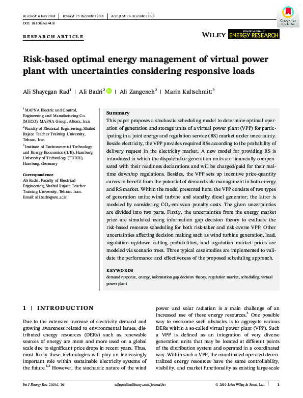 (PDF) Risk-based optimal energy management of virtual power plant with ...