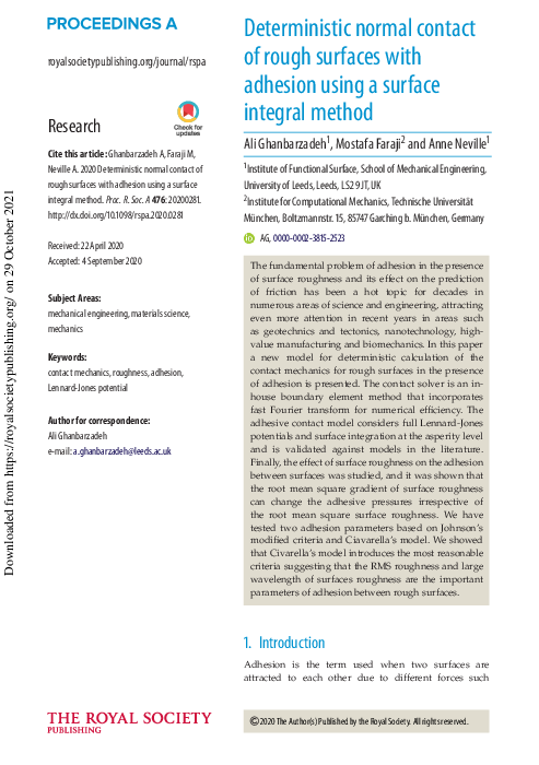 (PDF) Deterministic normal contact of rough surfaces with adhesion ...