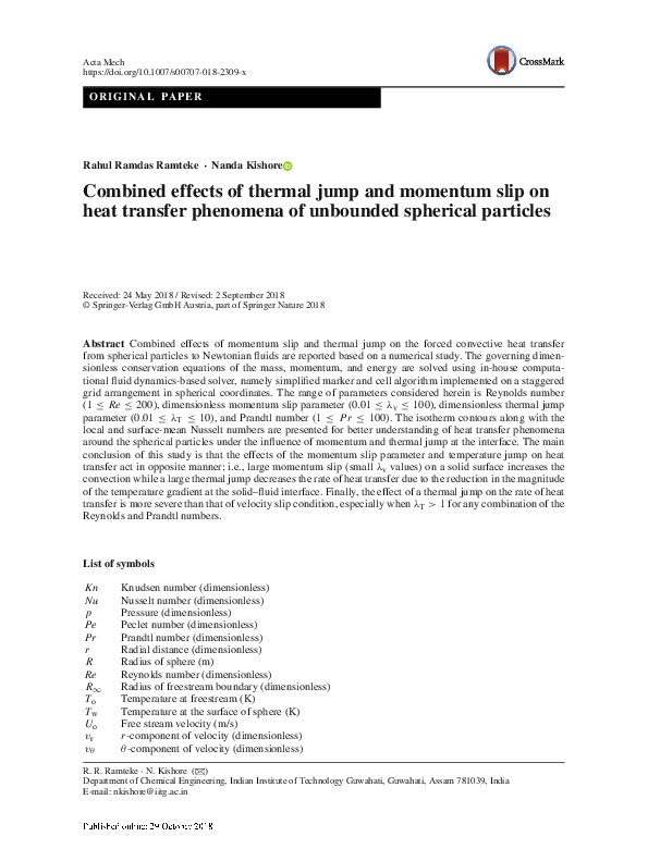 (PDF) Combined effects of thermal jump and momentum slip on heat ...