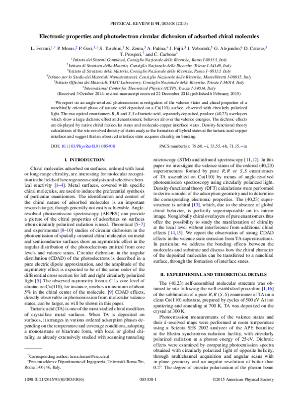 (PDF) Electronic properties and photoelectron circular dichroism of ...
