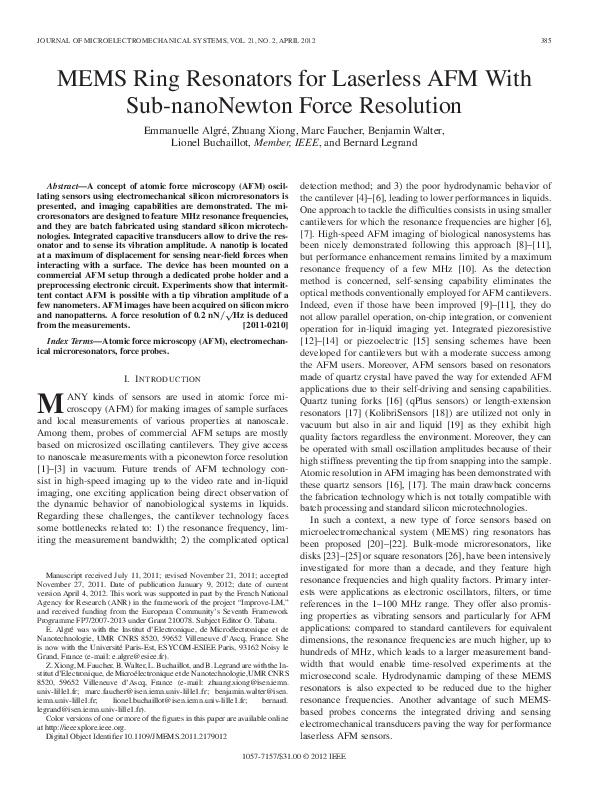(PDF) MEMS Resonators for Laserless AFM with 0.2 nN Resolution
