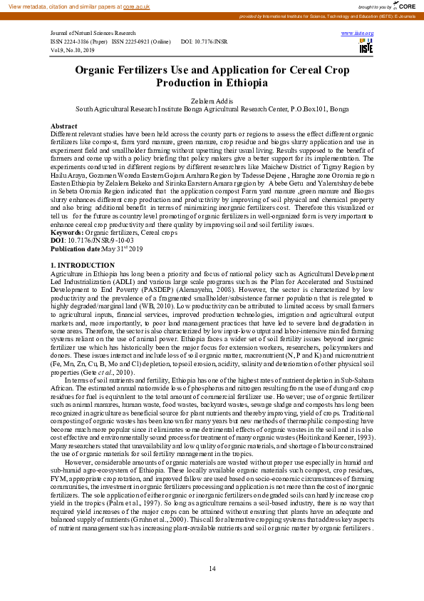 (PDF) Organic Fertilizers Use and Application for Cereal Crop