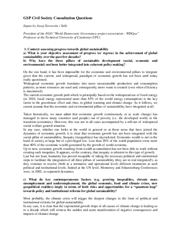 (PDF) GSP Civil Society Consultation Questions - Inputs by Josep Xercavins