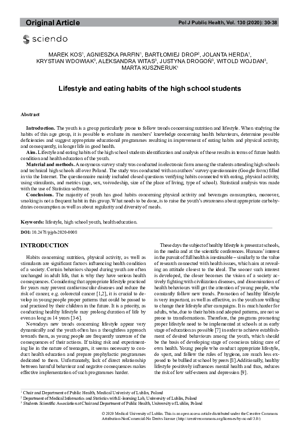 (PDF) Lifestyle and eating habits of the high school students