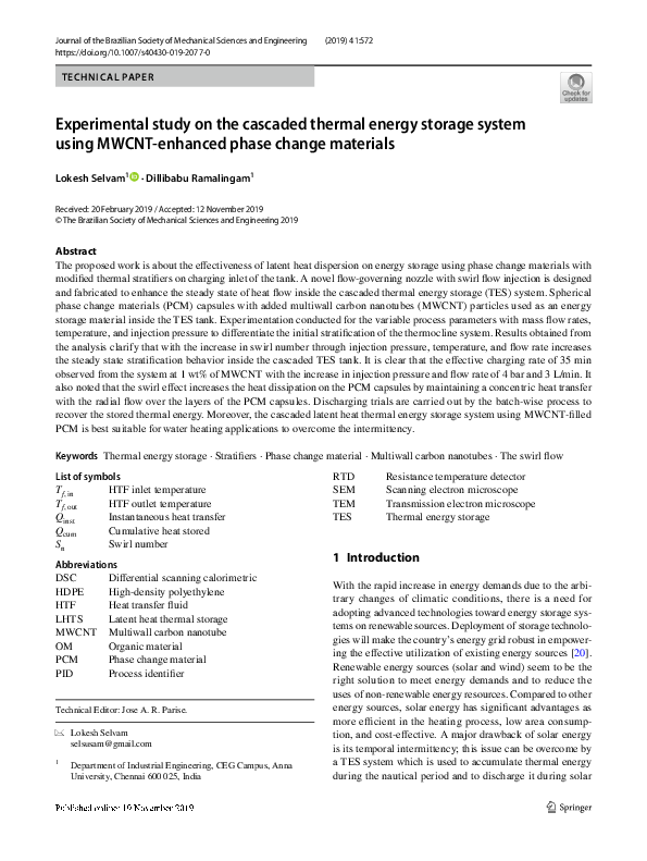 (PDF) Experimental study on the cascaded thermal energy storage system ...
