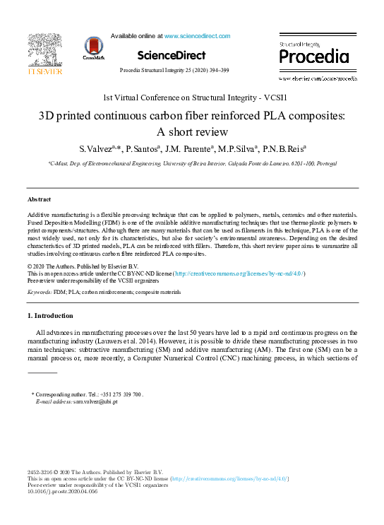 (PDF) 3D printed continuous carbon fiber reinforced PLA composites: A ...
