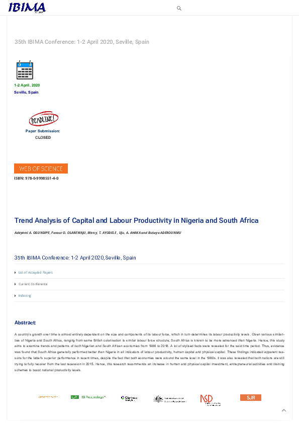 (PDF) Trend Analysis of Capital and Labour Productivity in Nigeria and ...