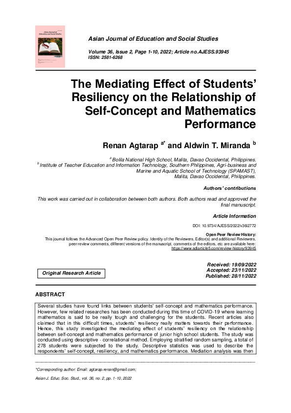 (PDF) The Mediating Effect of Students' Resiliency on the Relationship ...