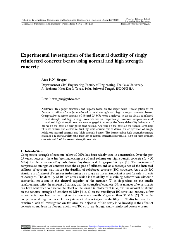 (PDF) Experimental investigation of the flexural ductility of singly ...