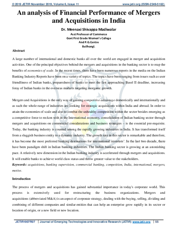 (PDF) An analysis of Financial Performance of Mergers and Acquisitions ...
