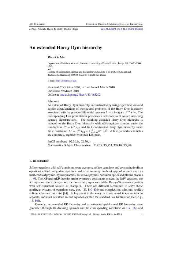 (PDF) An extended Harry Dym hierarchy