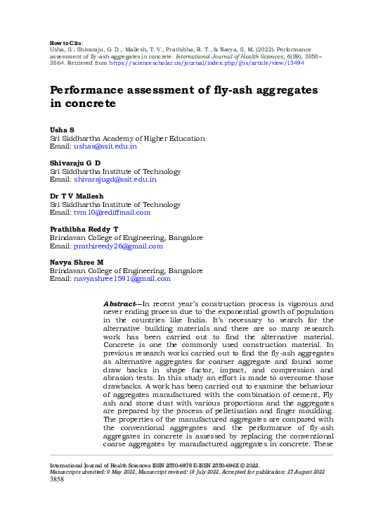 (PDF) Performance assessment of fly ash aggregate in concrete