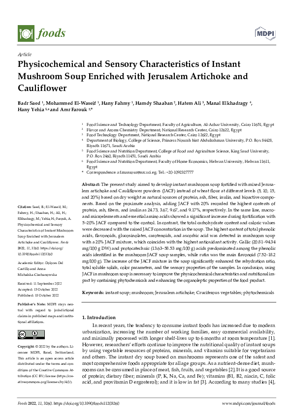 (PDF) Physicochemical and Sensory Characteristics of Instant Mushroom ...