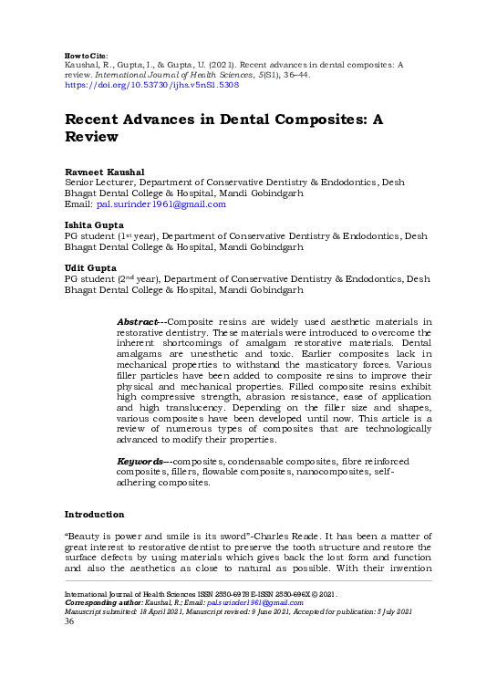 (PDF) Recent advances in dental composites