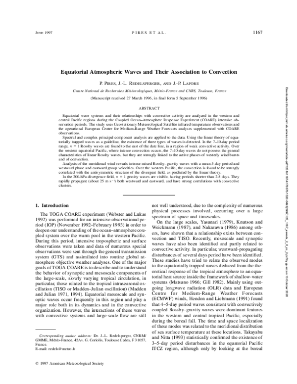 Pdf Equatorial Atmospheric Waves And Their Association To Convection