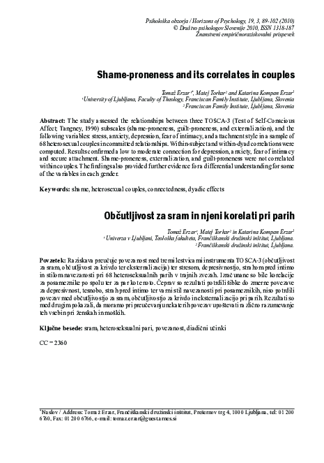 (PDF) Shame-proneness and its correlates in couples