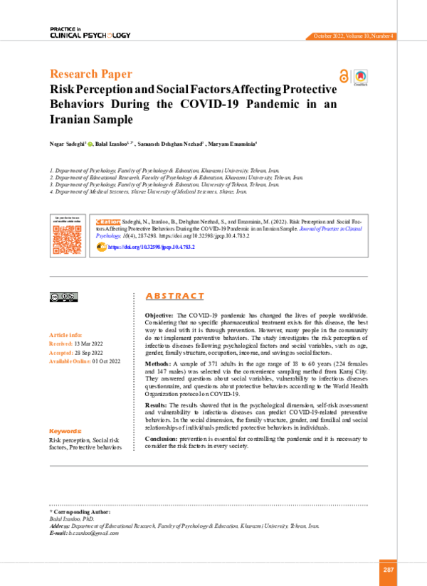 (PDF) Research Paper Risk Perception and Social Factors Affecting ...