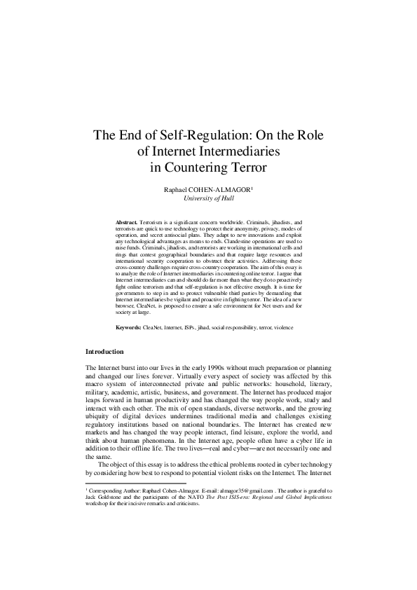 (PDF) The End of Self-Regulation: On the Role of Internet ...