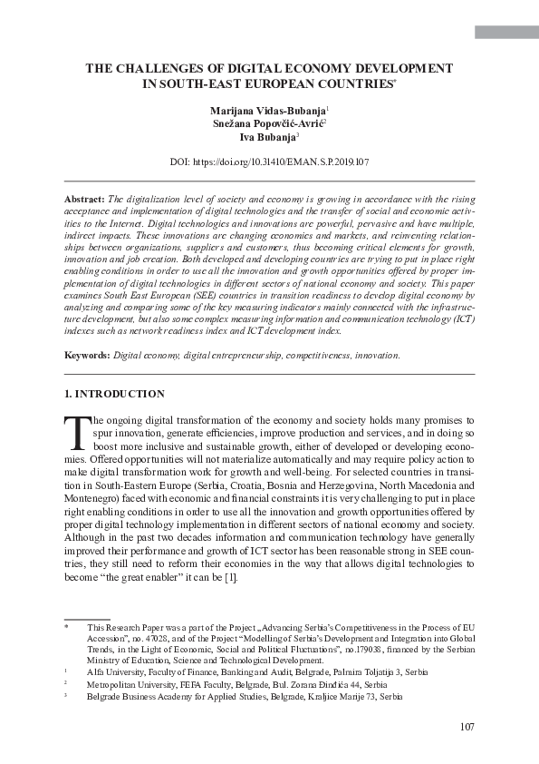 (PDF) The Challenges of Digital Economy Development in South-East ...