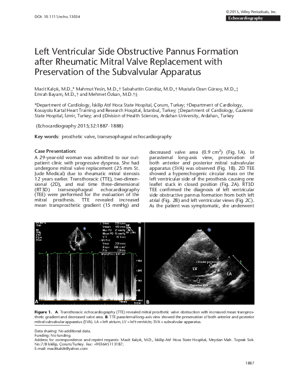 (PDF) Left Ventricular Side Obstructive Pannus Formation after ...
