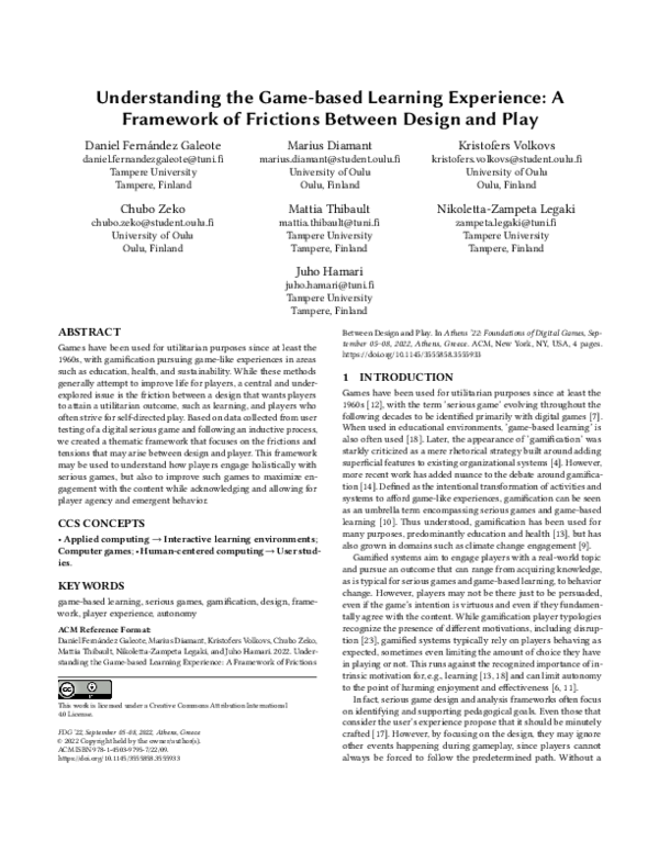 (PDF) Understanding the Game-based Learning Experience: A Framework of ...