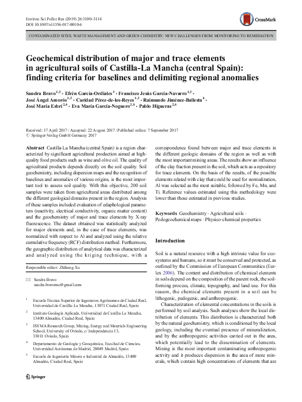 (PDF) Geochemical distribution of major and trace elements in ...