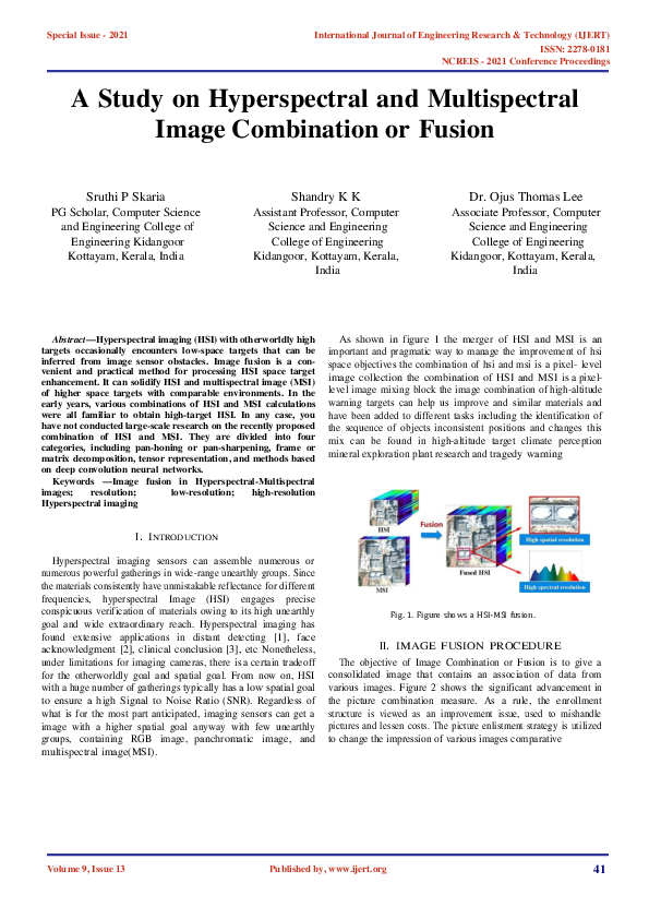 (PDF) A Study on Hyperspectral and Multispectral Image Combination or ...