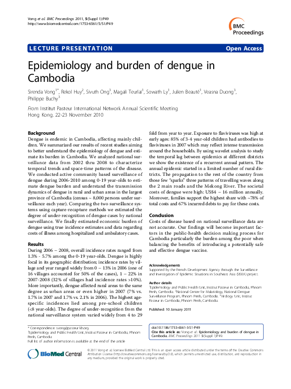 (PDF) Epidemiology and burden of dengue in Cambodia