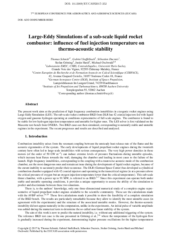 (PDF) Large-Eddy Simulations of a sub-scale liquid rocket combustor ...
