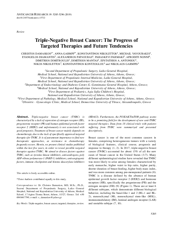 (PDF) Triple-Negative Breast Cancer: The Progress of Targeted Therapies ...