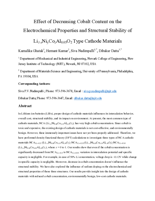 (PDF) Effect of Decreasing Cobalt Content on the Electrochemical ...