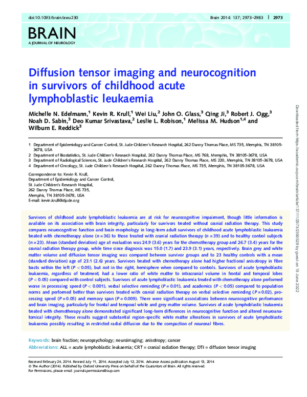 (PDF) Diffusion tensor imaging and neurocognition in survivors of ...