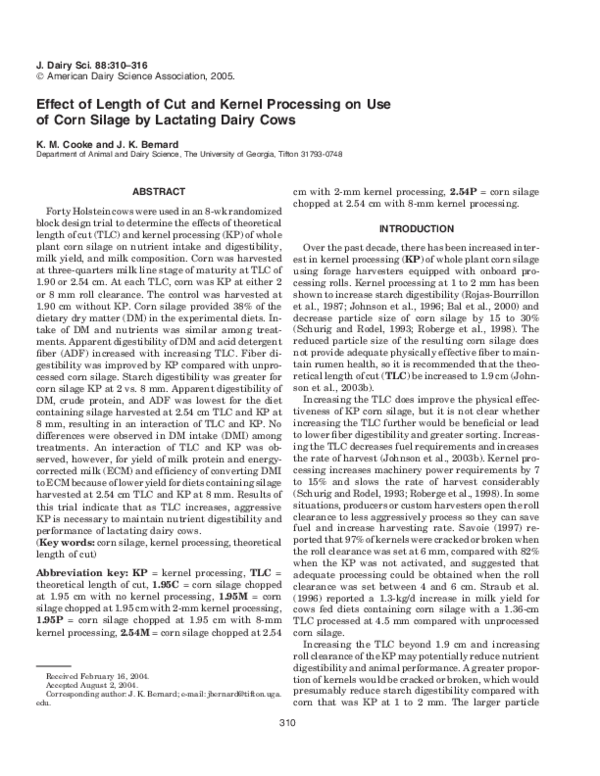 (PDF) Effect of Length of Cut and Kernel Processing on Use of Corn ...