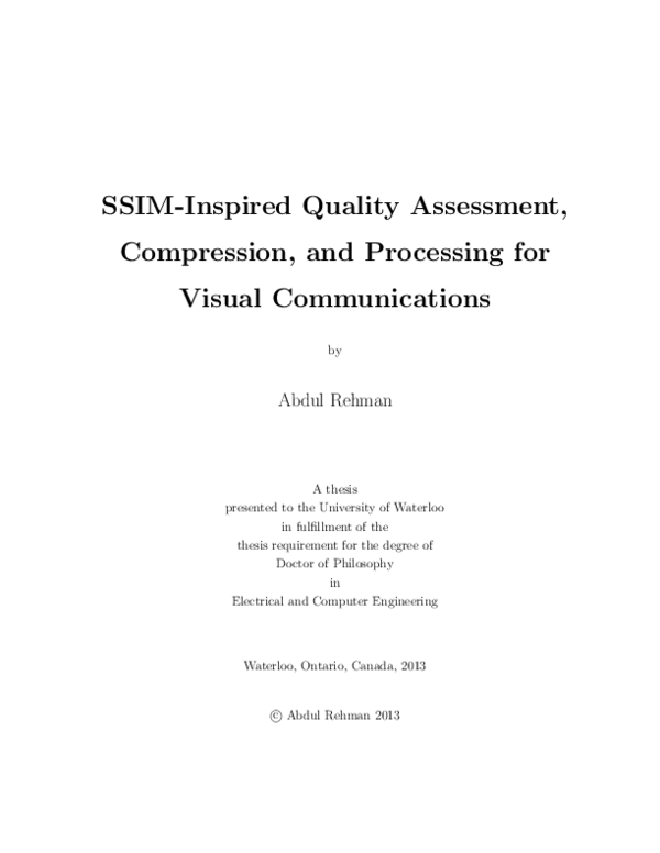 (PDF) SSIM-Inspired Quality Assessment, Compression, and Processing for ...