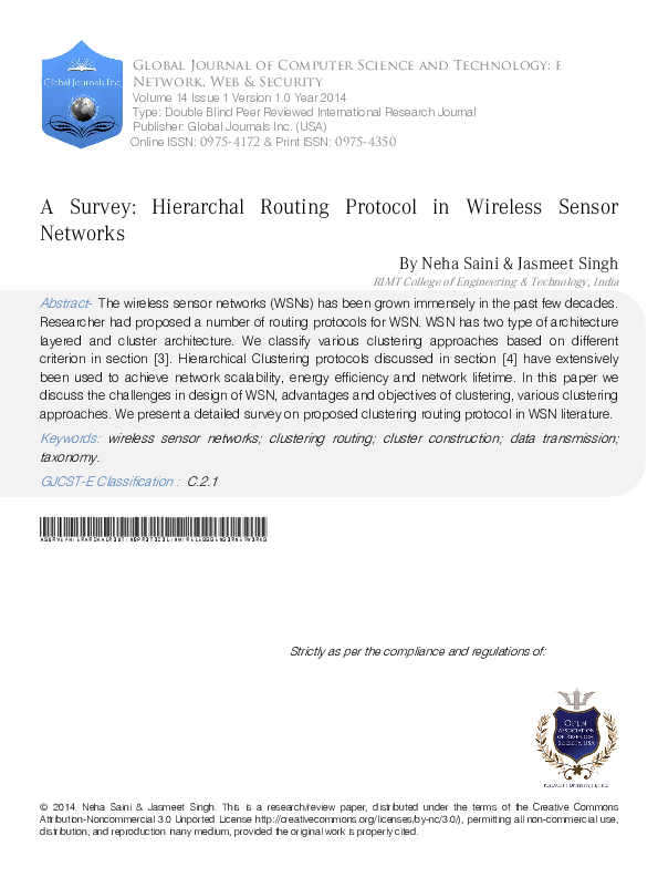 (PDF) A Survey: Hierarchal Routing Protocol in Wireless Sensor Networks