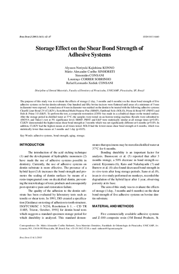 (PDF) Storage effect on the shear bond strength of adhesive systems