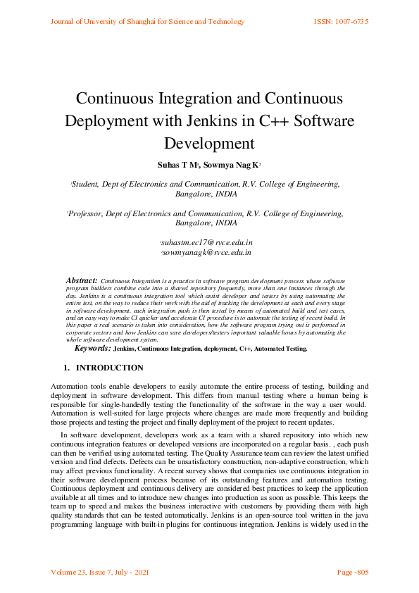(PDF) Continuous Integration and Continuous Deployment with Jenkins in ...